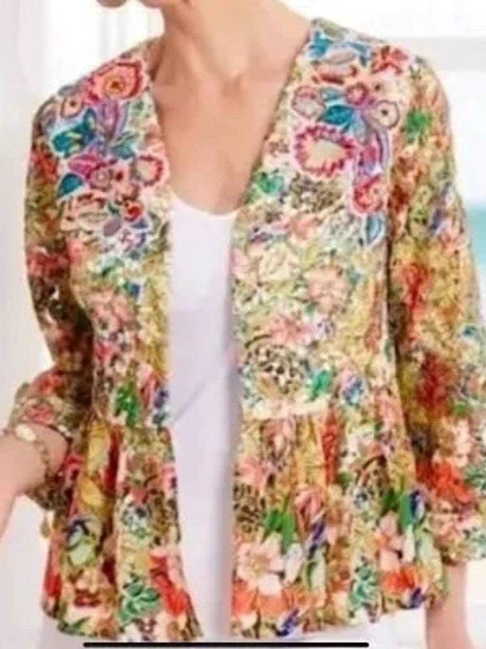 Soft Surroundings Ariege Lace Peplum Jacket With Embroidery And Beads 2x